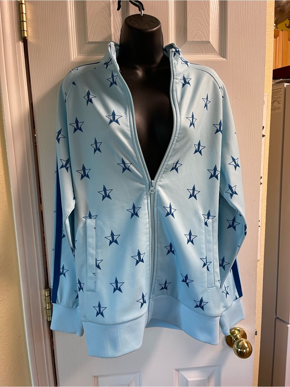 Jeffree Star Light Blue Star-Print Bomber Jacket